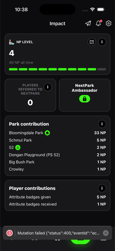 Impact in the NextPark app