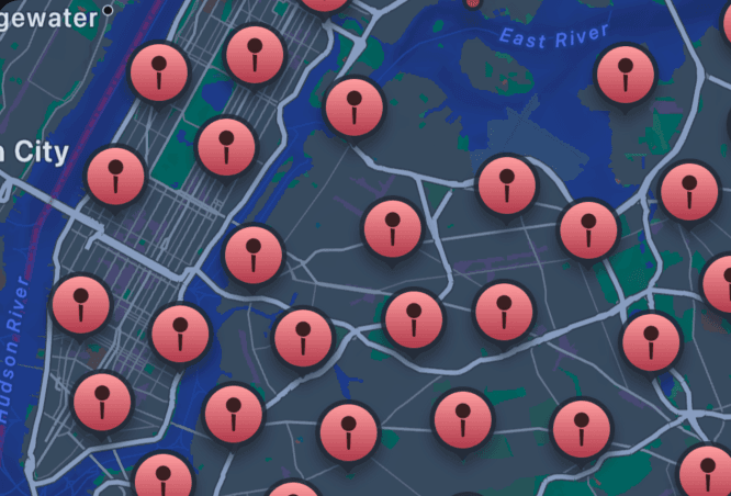 NextPark park map covering New York City courts